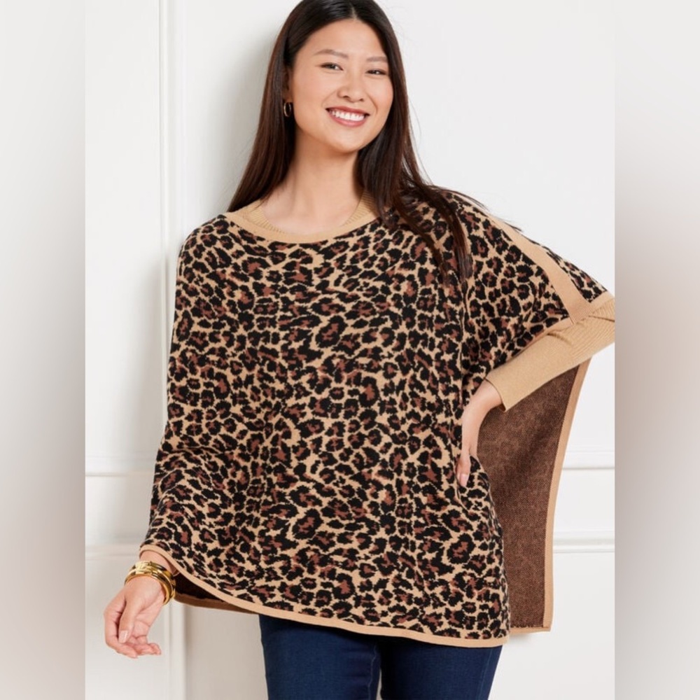 NWT Talbots Knit Leooard Poncho